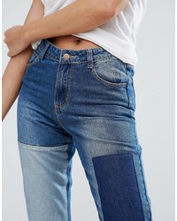 Женские синие джинсы в стиле пэчворк от Boohoo