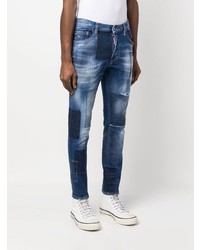 Мужские синие джинсы в стиле пэчворк от DSQUARED2