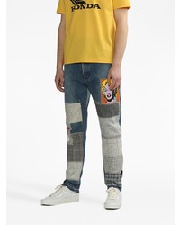 Мужские синие джинсы в стиле пэчворк от Junya Watanabe