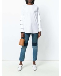 Женские синие джинсы в стиле пэчворк от Helmut Lang