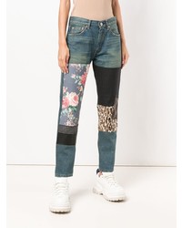 Женские синие джинсы в стиле пэчворк от Junya Watanabe