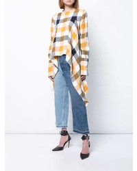 Женские синие джинсы в стиле пэчворк от Monse