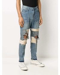 Мужские синие джинсы в стиле пэчворк от VAL KRISTOPHE