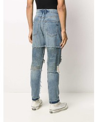 Мужские синие джинсы в стиле пэчворк от VAL KRISTOPHE