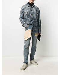 Мужские синие джинсы в стиле пэчворк от VAL KRISTOPHE