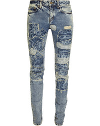 Женские синие джинсы в стиле пэчворк от Saint Laurent