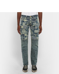 Мужские синие джинсы в стиле пэчворк от Blackmeans