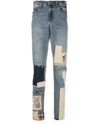 Мужские синие джинсы в стиле пэчворк от VAL KRISTOPHE