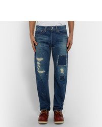 Мужские синие джинсы в стиле пэчворк от orSlow