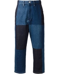 Мужские синие джинсы в стиле пэчворк