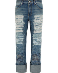 Женские синие джинсы с вышивкой от Alexander McQueen
