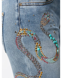 Женские синие джинсы с вышивкой от Roberto Cavalli