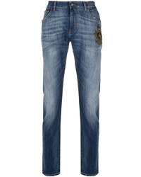 Мужские синие джинсы с вышивкой от Dolce & Gabbana