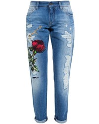 Женские синие джинсы с вышивкой от Dolce & Gabbana