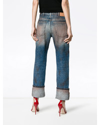 Женские синие джинсы с вышивкой от Gucci