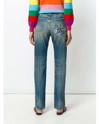 Женские синие джинсы с вышивкой от Gucci