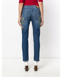 Женские синие джинсы с вышивкой от Etro