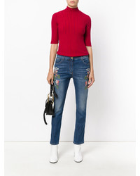 Женские синие джинсы с вышивкой от Etro