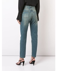 Женские синие джинсы с вышивкой от Saint Laurent