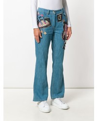 Женские синие джинсы с вышивкой от John Galliano Vintage