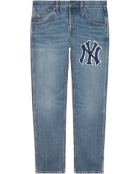 Мужские синие джинсы с вышивкой от Gucci