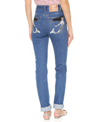 Женские синие джинсы с вышивкой от Marc Jacobs