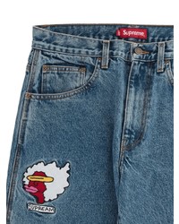 Мужские синие джинсы с вышивкой от Supreme