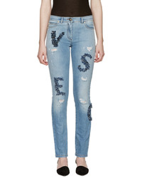 Женские синие джинсы с вышивкой от Versace