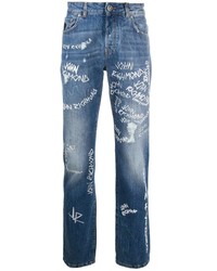 Мужские синие джинсы с принтом от John Richmond