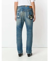 Женские синие джинсы с принтом от Gucci