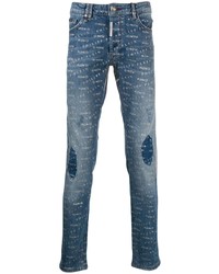 Мужские синие джинсы с принтом от Philipp Plein