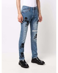 Мужские синие джинсы с принтом от Philipp Plein