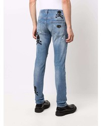 Мужские синие джинсы с принтом от Philipp Plein