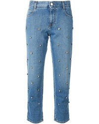 Синие джинсы с украшением