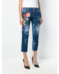 Женские синие джинсы с украшением от Dsquared2