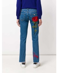 Женские синие джинсы с украшением от Philipp Plein