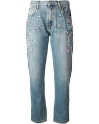 Женские синие джинсы с украшением от MSGM