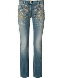 Женские синие джинсы с украшением от Roberto Cavalli