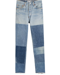 Синие джинсы скинни в стиле пэчворк