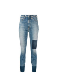 Синие джинсы скинни в стиле пэчворк от Calvin Klein Jeans