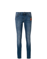 Синие джинсы скинни с вышивкой от Dolce & Gabbana