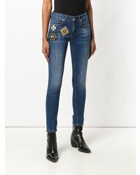 Синие джинсы скинни с вышивкой от Frankie Morello