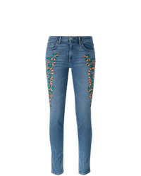 Синие джинсы скинни с вышивкой от Sandrine Rose
