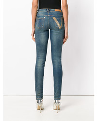 Синие джинсы скинни с украшением от Versace Collection