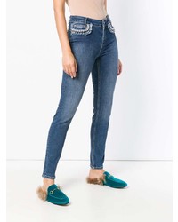 Синие джинсы скинни с украшением от Twin-Set