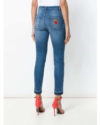 Синие джинсы скинни с украшением от Dolce & Gabbana