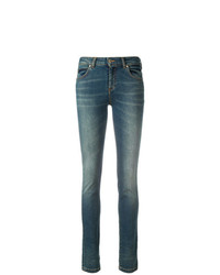 Синие джинсы скинни с украшением от Versace Collection