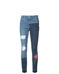 Синие джинсы скинни с цветочным принтом от Dolce & Gabbana