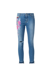 Синие джинсы скинни с цветочным принтом от Ermanno Scervino