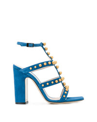 Синие замшевые босоножки на каблуке с шипами от Pollini